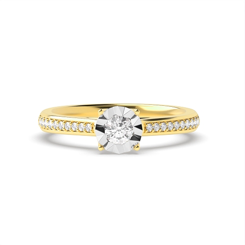 Round Yellow Gold Whisper Illusion Cluster Engagement Rings
