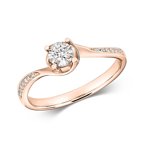 4 Prong Round Rose Gold Illusion twisted set Engagement Rings