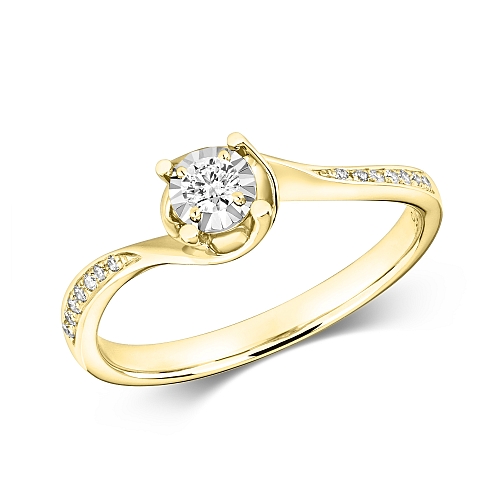 4 Prong Round Yellow Gold Illusion twisted set Twisted Engagement Rings