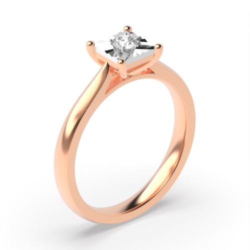 4 Prong Round Rose Gold Prominent Illusion Set Engagement Rings