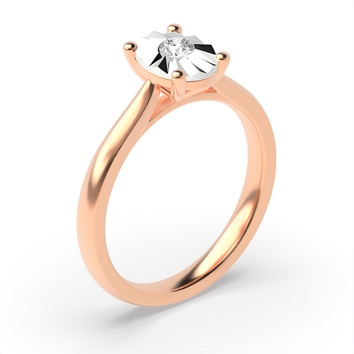 4 Prong Round Rose Gold V claws illusion set Engagement Rings