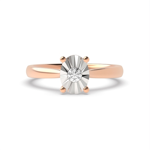 4 Prong Round Rose Gold V claws illusion set Engagement Rings