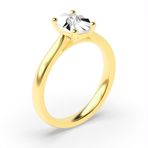 4 Prong Round Yellow Gold V claws illusion set Engagement Rings