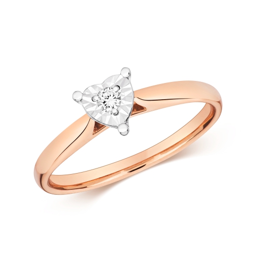 3 Prong Round Rose Gold Heartbeat Illusion Set Engagement Rings