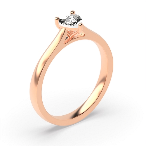 3 Prong Round Rose Gold Heartbeat Illusion Engagement Rings