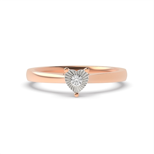 3 Prong Round Rose Gold Heartbeat Illusion Engagement Rings