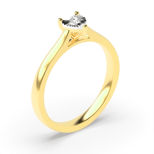 3 Prong Round Yellow Gold Heartbeat Illusion Engagement Rings