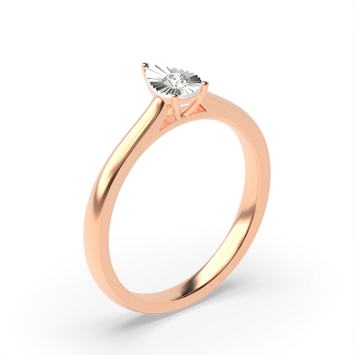 4 Prong Round Rose Gold Droplet Illusion Engagement Rings