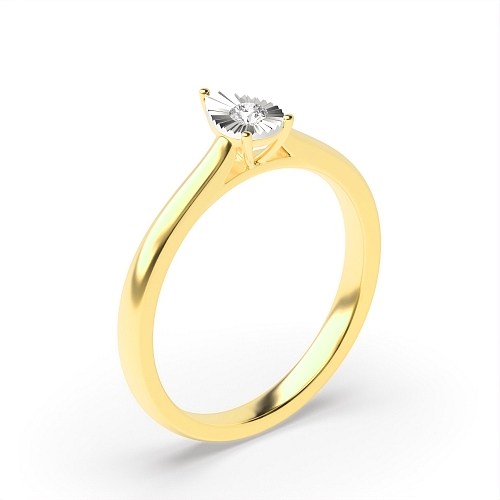 4 Prong Round Yellow Gold Droplet Illusion Engagement Rings