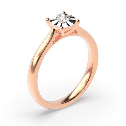 4 Prong Round Rose Gold Pinnacle Point Illusion Set Engagement Rings