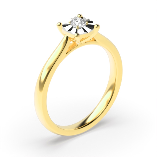 4 Prong Round Yellow Gold Pinnacle Point Illusion Set Engagement Rings