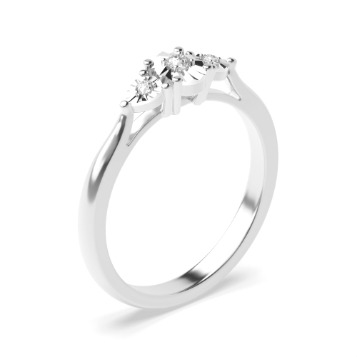 4 Prong Round Silver And pear shape illusion disc Illusion Set Engagement Rings