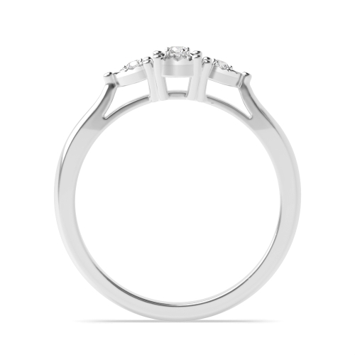 4 Prong Round Silver And pear shape illusion disc Illusion Set Engagement Rings