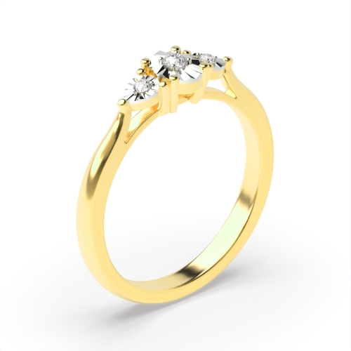 4 Prong Round Yellow Gold And pear shape illusion disc Illusion Set Engagement Rings