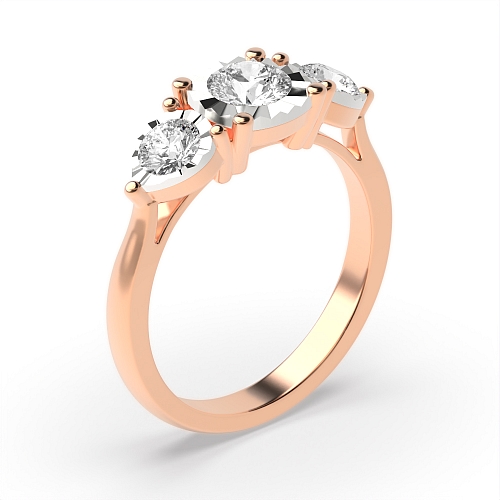 4 Prong Round Rose Gold And pear shape illusion Trilogy Engagement Rings