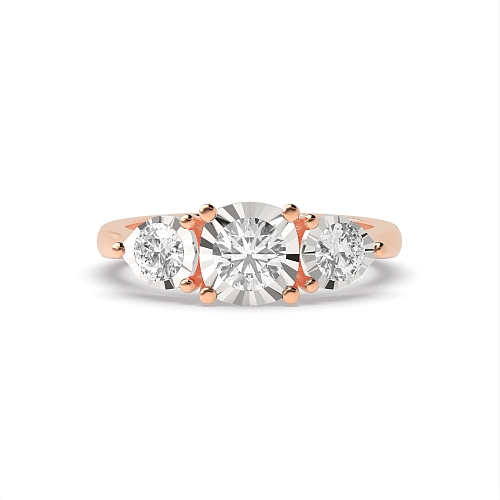 4 Prong Round Rose Gold And pear shape illusion Trilogy Engagement Rings