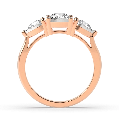 4 Prong Round Rose Gold And pear shape illusion Trilogy Engagement Rings