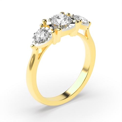 4 Prong Round Yellow Gold And pear shape illusion Illusion Set Engagement Rings