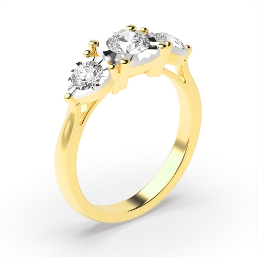 4 Prong Round Yellow Gold And pear shape illusion Engagement Rings