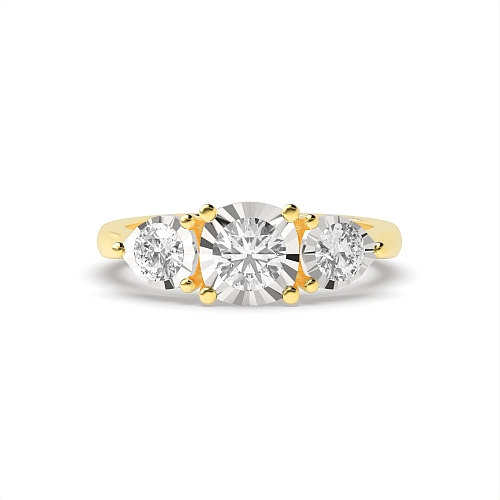 4 Prong Round Yellow Gold And pear shape illusion Engagement Rings