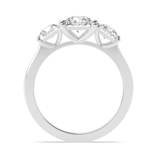 4 Prong Round Square Illusion Disc Three Stone Engagement Ring