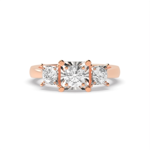 4 Prong Round Rose Gold Square illusion disc Illusion Set Engagement Rings