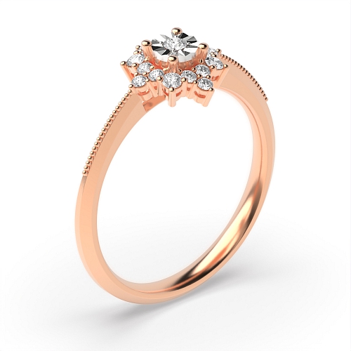 4 Prong Round Rose Gold Petal Illusion Set Engagement Rings