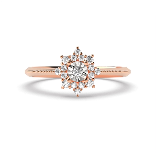 4 Prong Round Rose Gold Petal Illusion Set Engagement Rings