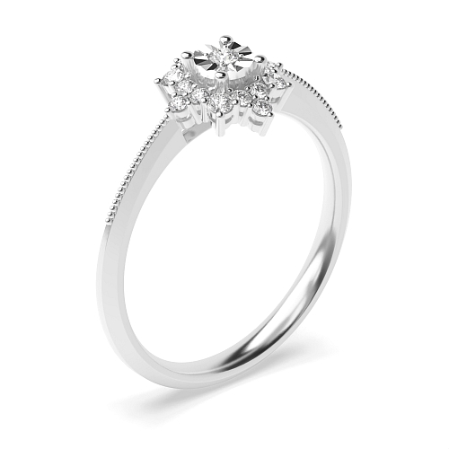 4 Prong Round Illusion Cluster Engagement Ring