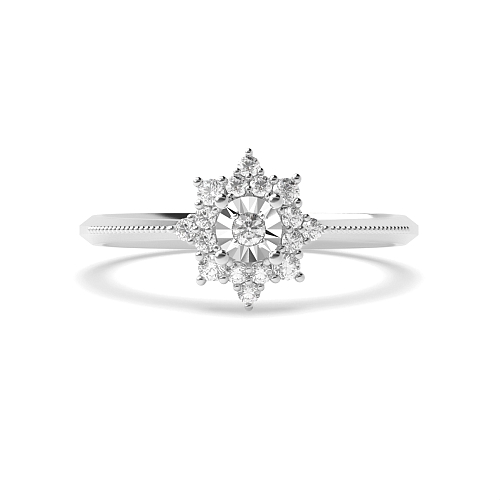 4 Prong Round Illusion Cluster Engagement Ring