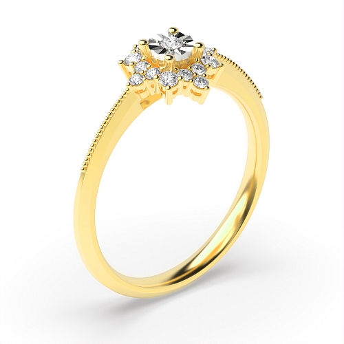 4 Prong Round Yellow Gold Petal Illusion Cluster Engagement Rings