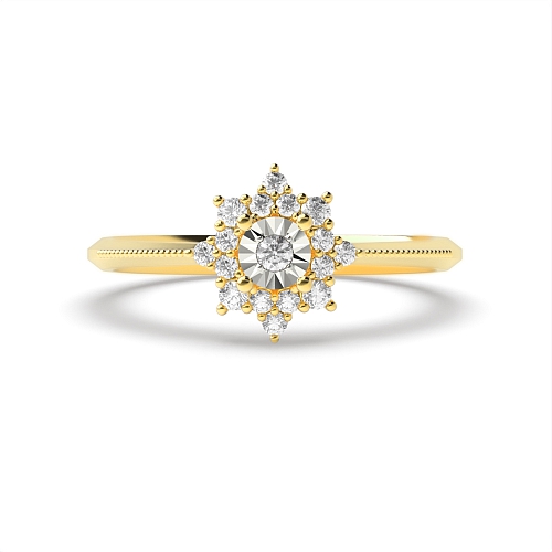 4 Prong Round Yellow Gold Petal Illusion Cluster Engagement Rings