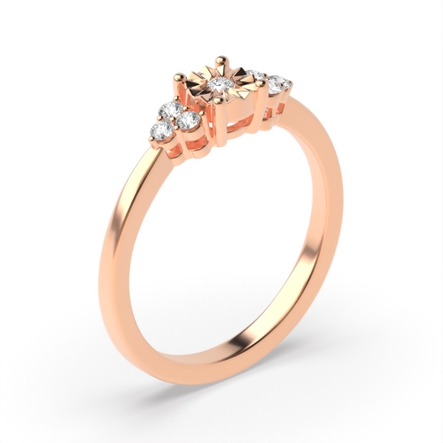 4 Prong Round Rose Gold Side Stone Diamond Rings