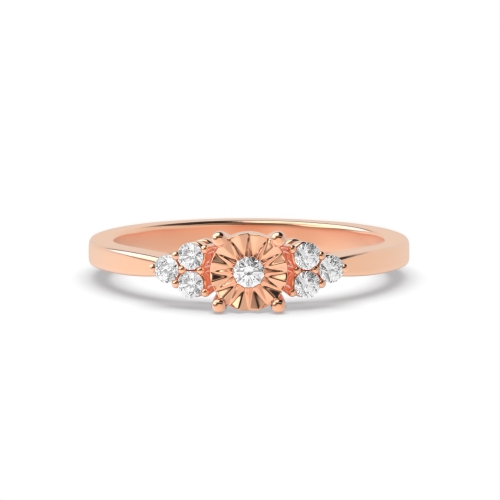 4 Prong Round Rose Gold Side Stone Diamond Ring
