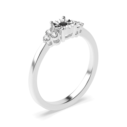 4 Prong Round Illusion low set Black Side Stone Diamond Ring