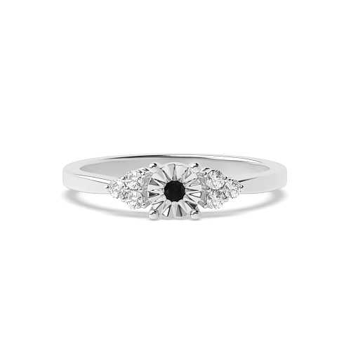 4 Prong Round Illusion low set Black Side Stone Diamond Ring