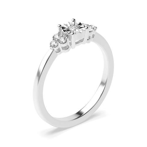 4 Prong Round Illusion low set Side Stone Engagement Ring