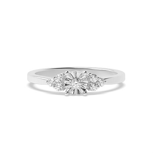 4 Prong Round Illusion low set Side Stone Engagement Ring