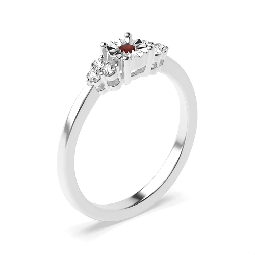 4 Prong Round Illusion low set Garnet Side Stone Diamond Ring