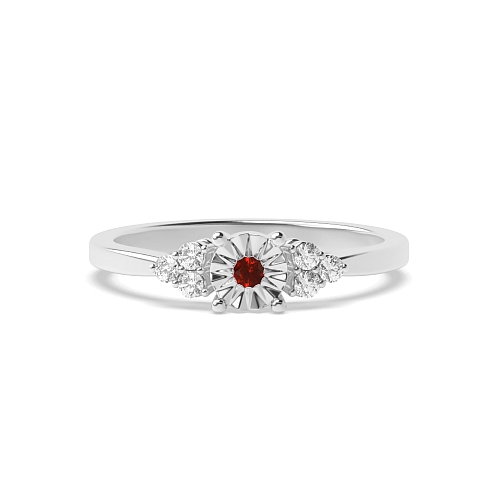 4 Prong Round Illusion low set Garnet Side Stone Diamond Ring