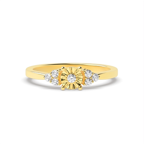 Round Yellow Gold low set Illusion Set Engagement Rings