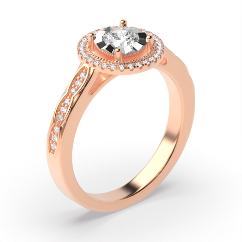4 Prong Round Rose Gold Timeless Halo Engagement Rings