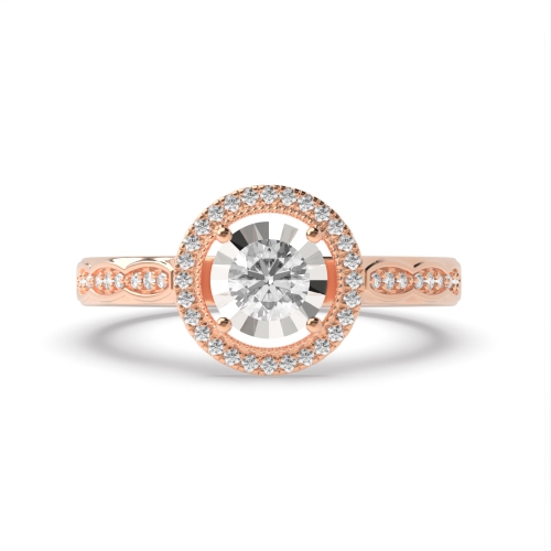 4 Prong Round Rose Gold Timeless Halo Engagement Rings