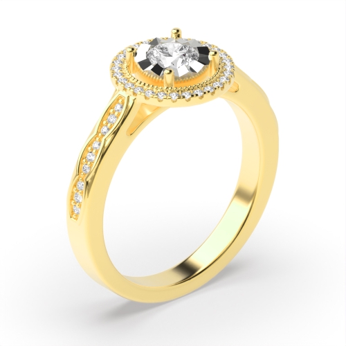 4 Prong Round Yellow Gold Timeless Illusion Set Engagement Rings