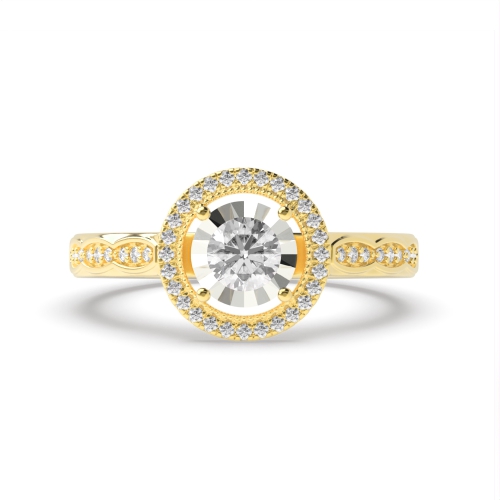 4 Prong Round Yellow Gold Timeless Illusion Set Engagement Rings