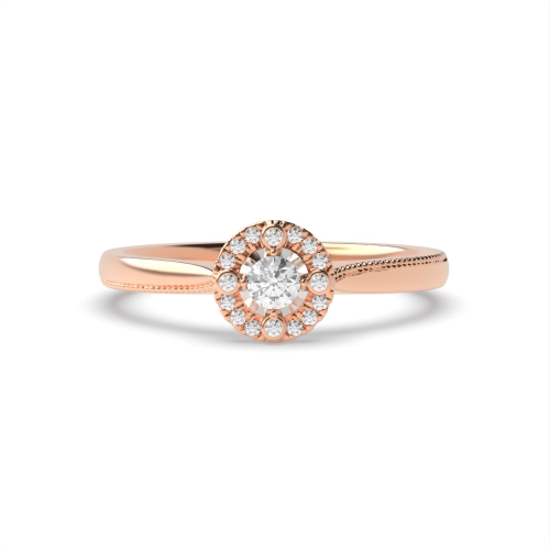 4 Prong Round Rose Gold Radiant pulse Halo Engagement Rings