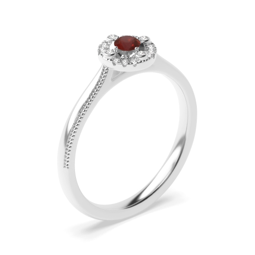 4 Prong Round Radiant Pulse Garnet Halo Diamond Ring