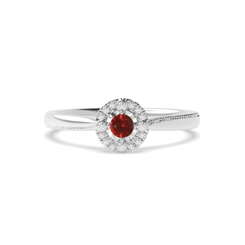 4 Prong Round Radiant Pulse Garnet Halo Diamond Ring