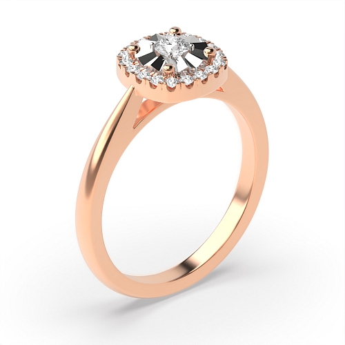 4 Prong Round Rose Gold Illusion set Halo Engagement Rings