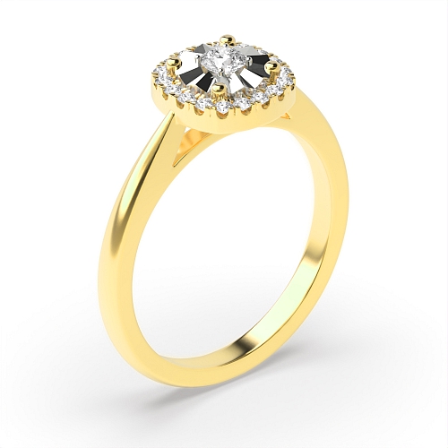 4 Prong Round Yellow Gold set Illusion Set Engagement Rings